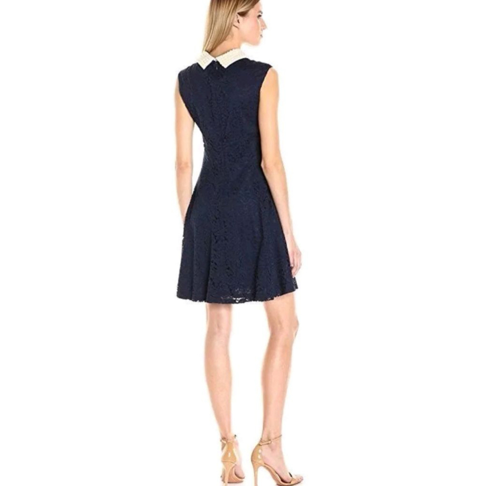 Betsey Johnson Black Lace Fit & Flare Sleeveless Dress w/Pearl Collar-Size 6 - Picture 2 of 9